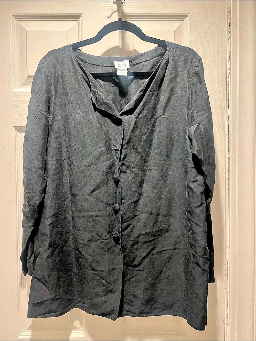 Eileen Fisher Black Linen and Silk Blouse